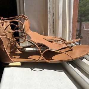 ALDO gladiator gold and tan sandal